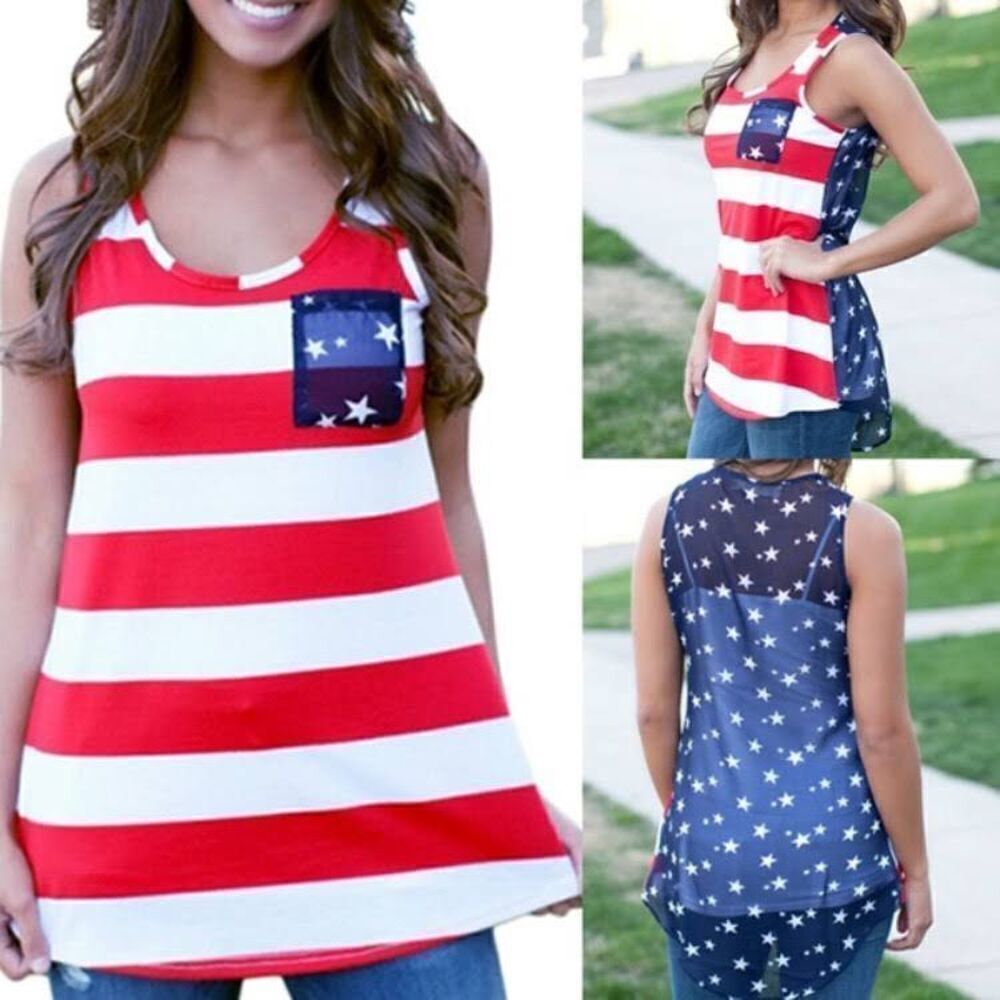 NWT Womens Boutique American Flag Stars & Stripes Patriotic Tank Top - Sz L